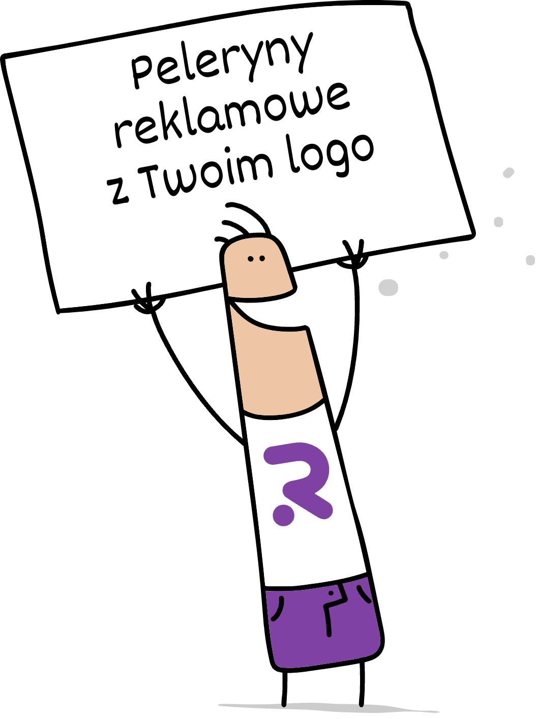 Buddy trzymający napis peleryny reklamowe z Twoim logo